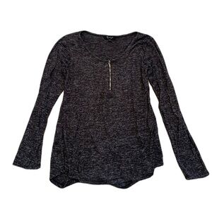 Lily Morgan Heathered Gray Quarter-Zip Long Sleeve Top - Size M/M